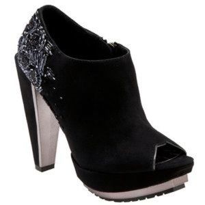 Sam Edelman Black Suede Beaded Booties Opentoe 8.5